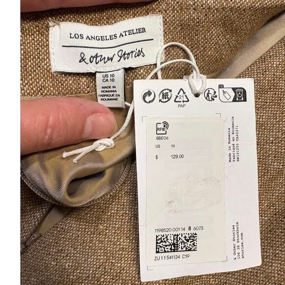 New NWT & Other Stories Tan Wool Silk Blend Tweed Asymmetric Mini Skirt - 10 - Picture 6 of 9